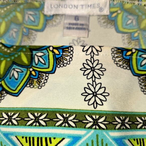 London Times 6 Green Women's Long Sleeve Maxi BOHO Dress Miss Size Small S - Picture 3 of 6